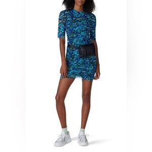 212 Ganni Women's Printed Mesh Dress - Azure Blue Size 34